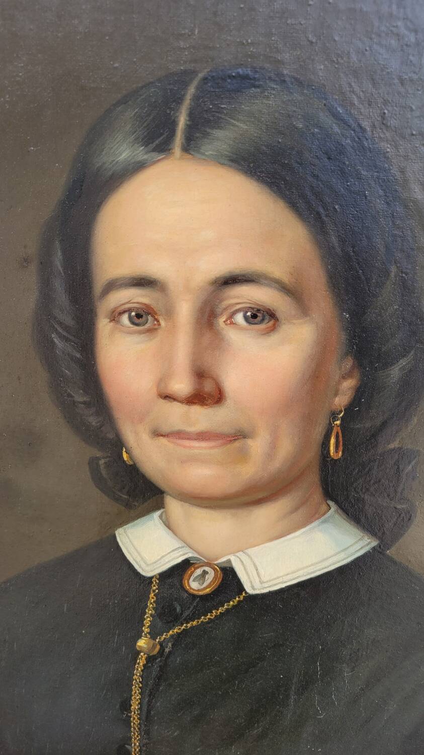 Oil on Canvas Portrait Painting of a Woman Framed 19th Century Signed