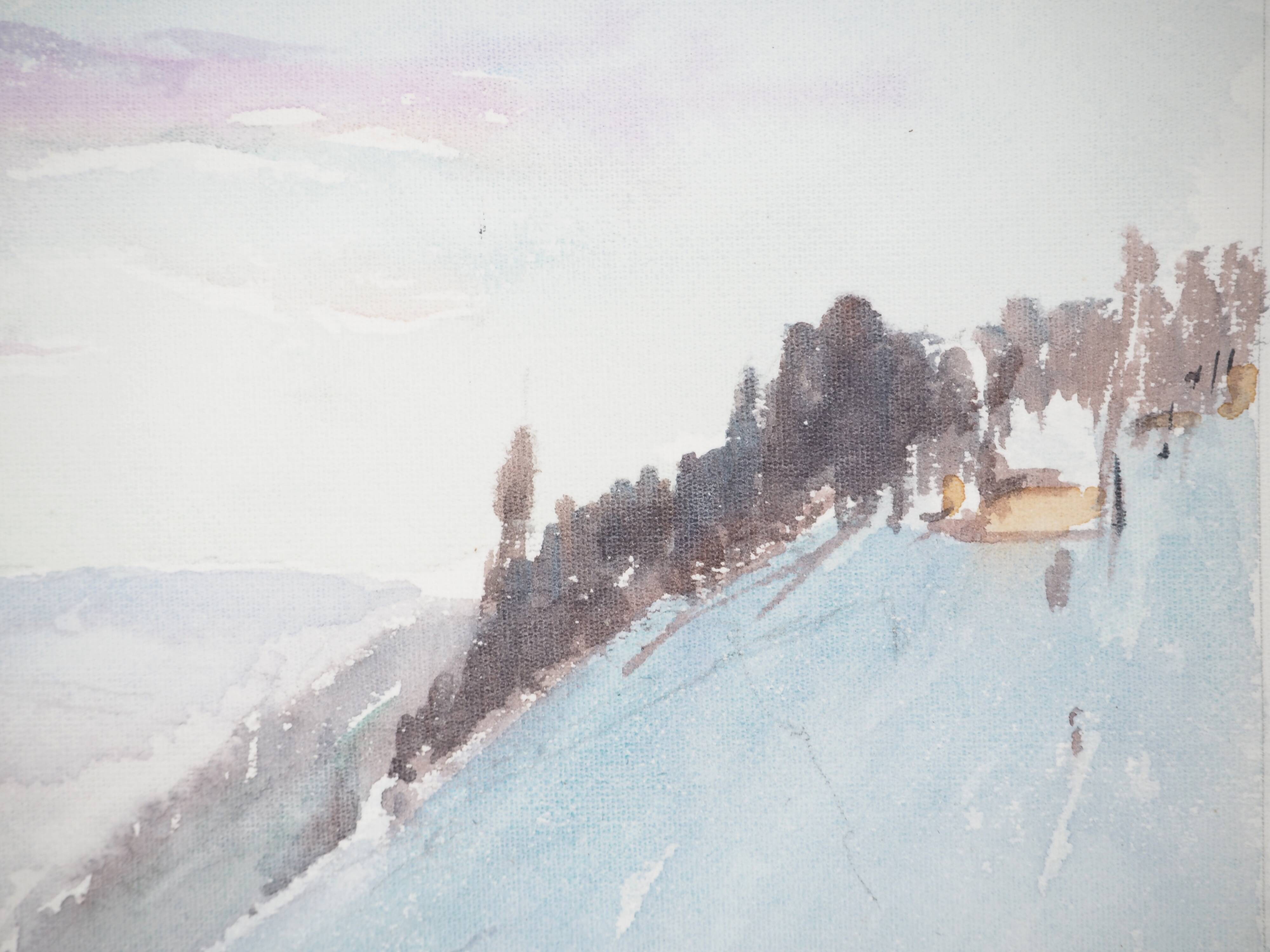 René leverd: switzerland, twilight and dawn, original signed watercolor