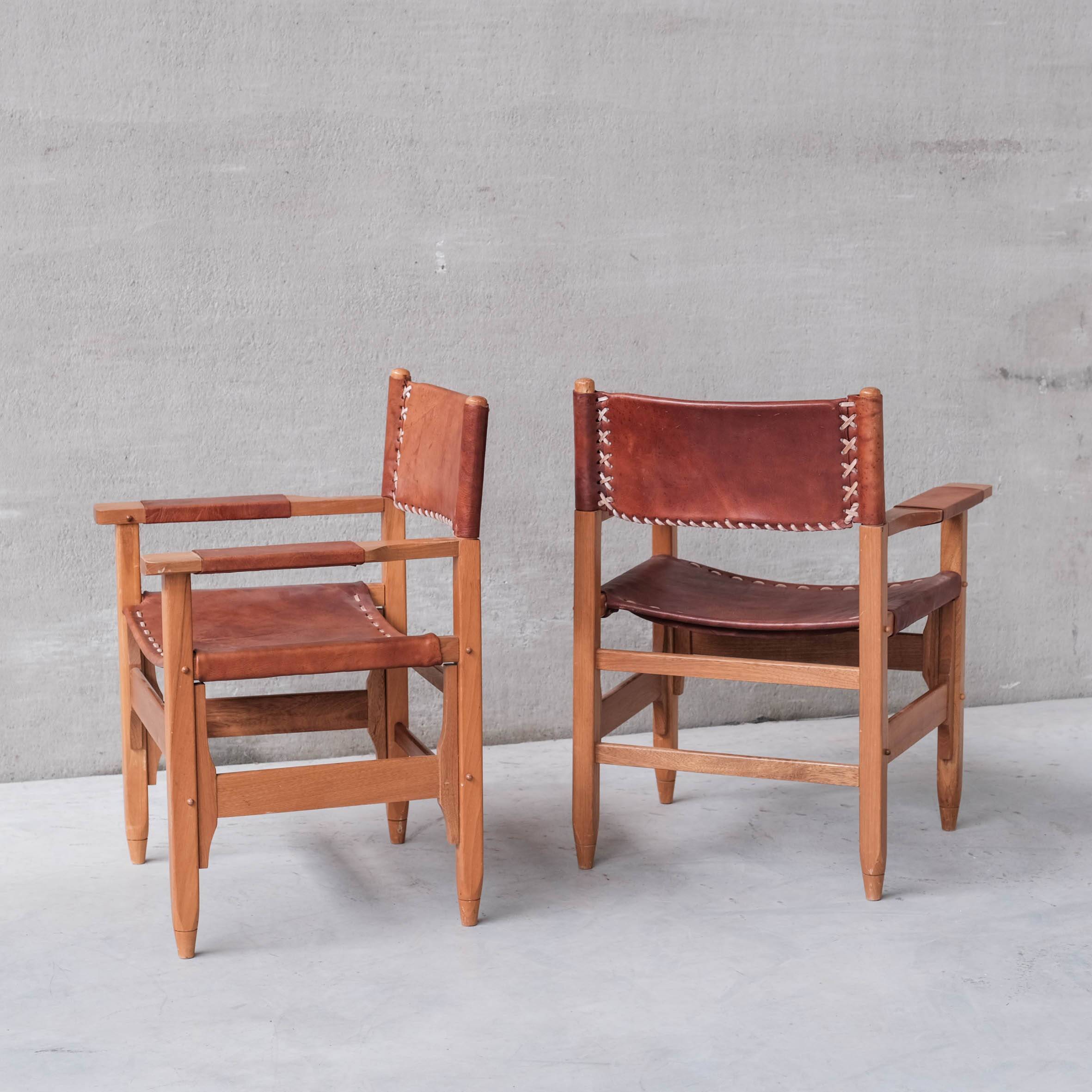 Pair of Mid-Century French Leather Armchairs