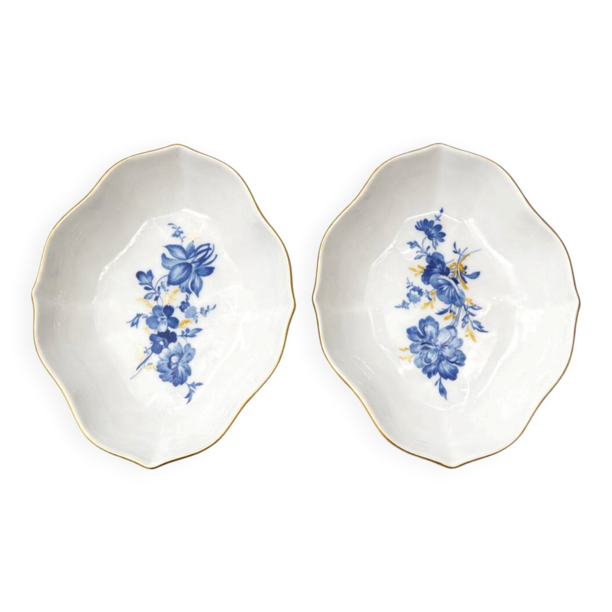 Pair of Meissen Porcelain Bowls — Blue and Gold Floral Decoration