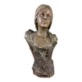 D'Après Villanis : Buste En Terre Cuite époque Art Nouveau Vers 1900 / H52c