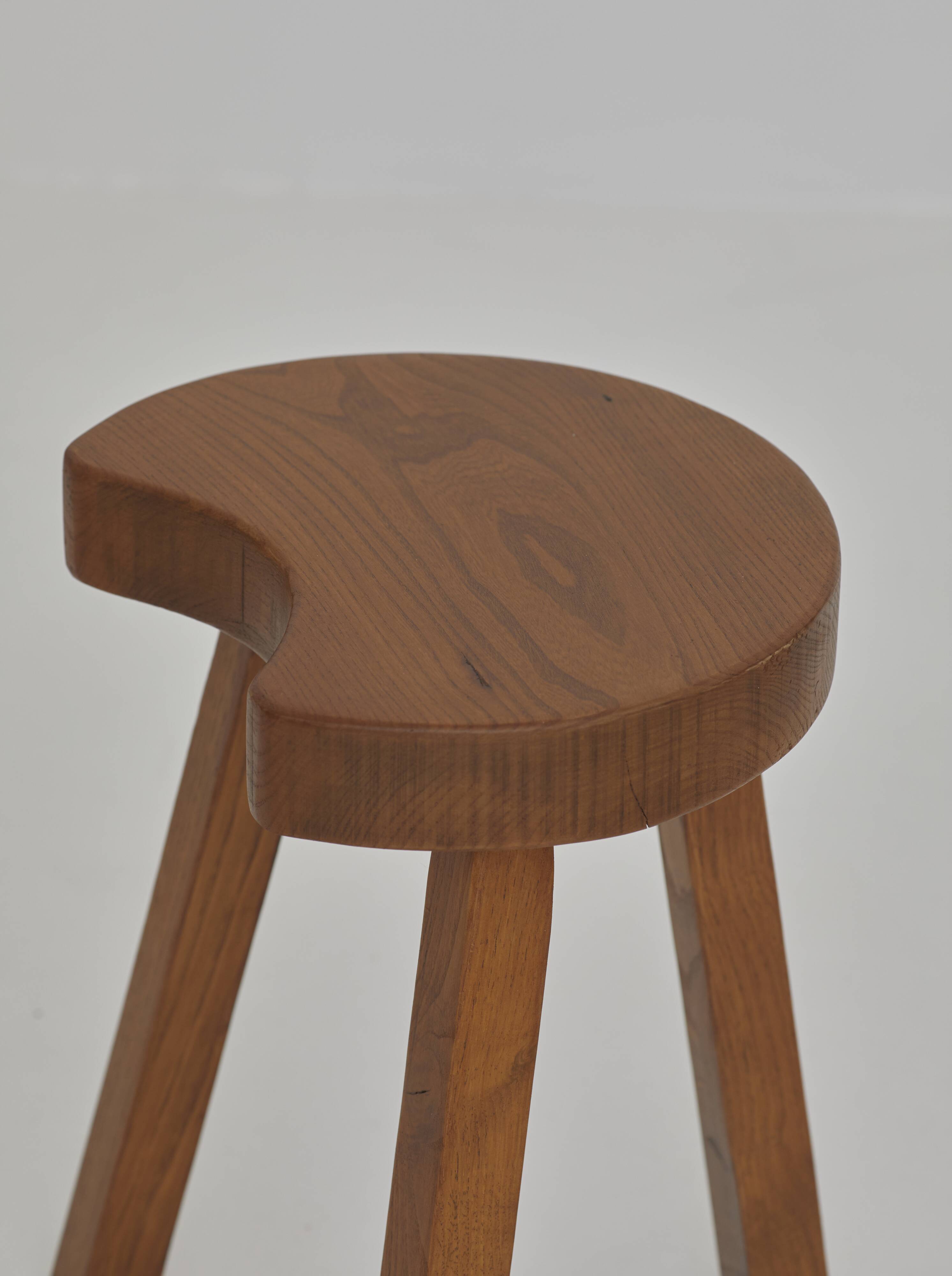 Vintage Solid Beech Brutalist Tripod Stool Circa 1960