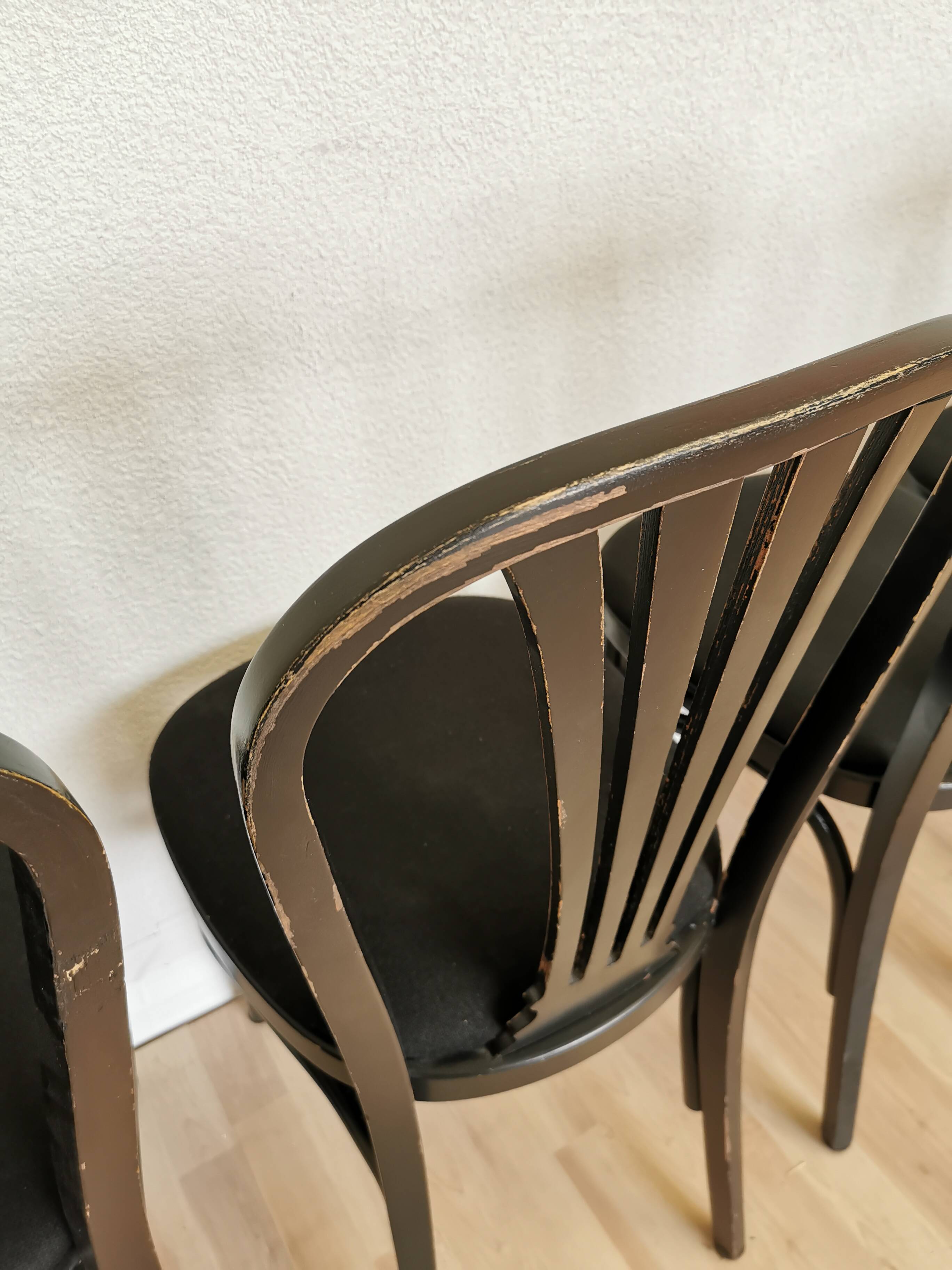Set of 4 Vintage Black Wooden Dining Chairs: STOL Kamnik, 70s, Yugoslavia