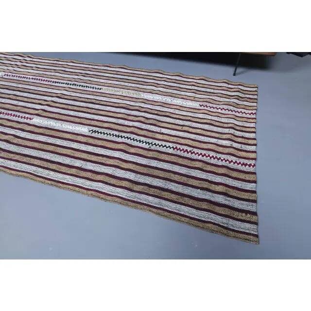 Vintage Turkish Hand-Knotted Wool Cotton White Kilim Runner Rug 101x207