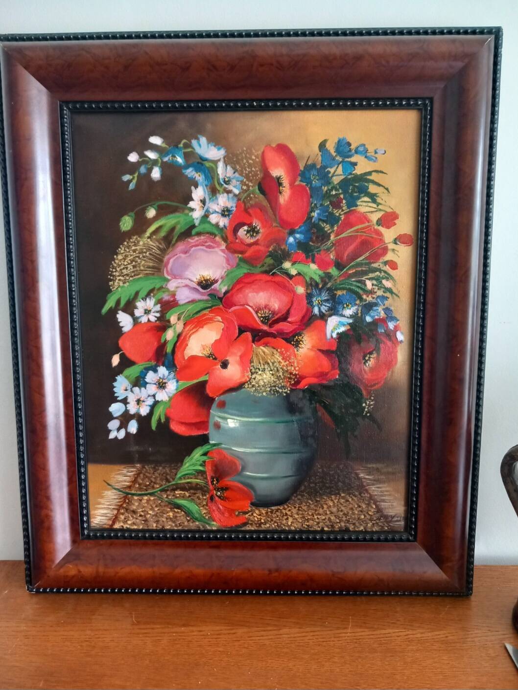 Tableau Vintage Poppies – Oil on Canvas signed EMY, 1980