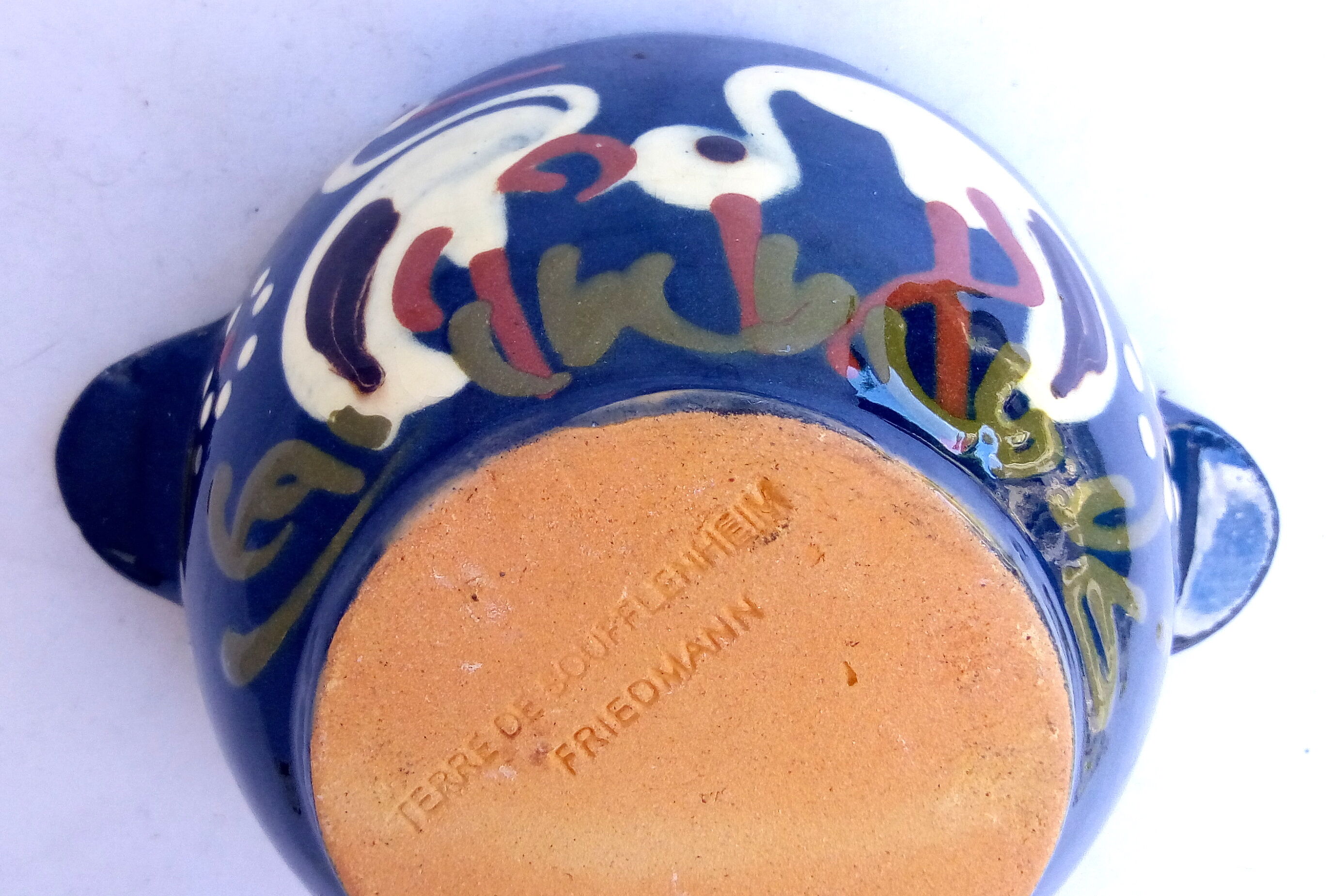 Blue ceramic Alsace bowl with storks