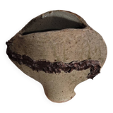 Old large brutalist stoneware ceramic vase odile pichon 60s
