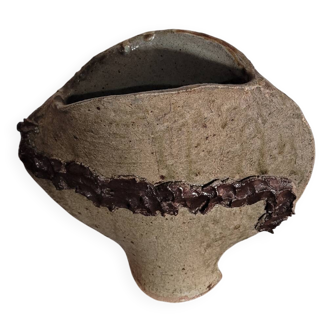 Old large brutalist stoneware ceramic vase odile pichon 60s