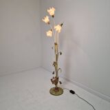 Italian Floor Lamp with Metal Stems, Leaf Details and Murano Glass Flowers