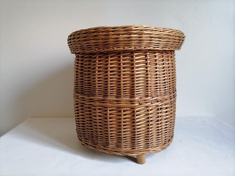 Vintage wicker laundry basket handmade in the 1970s