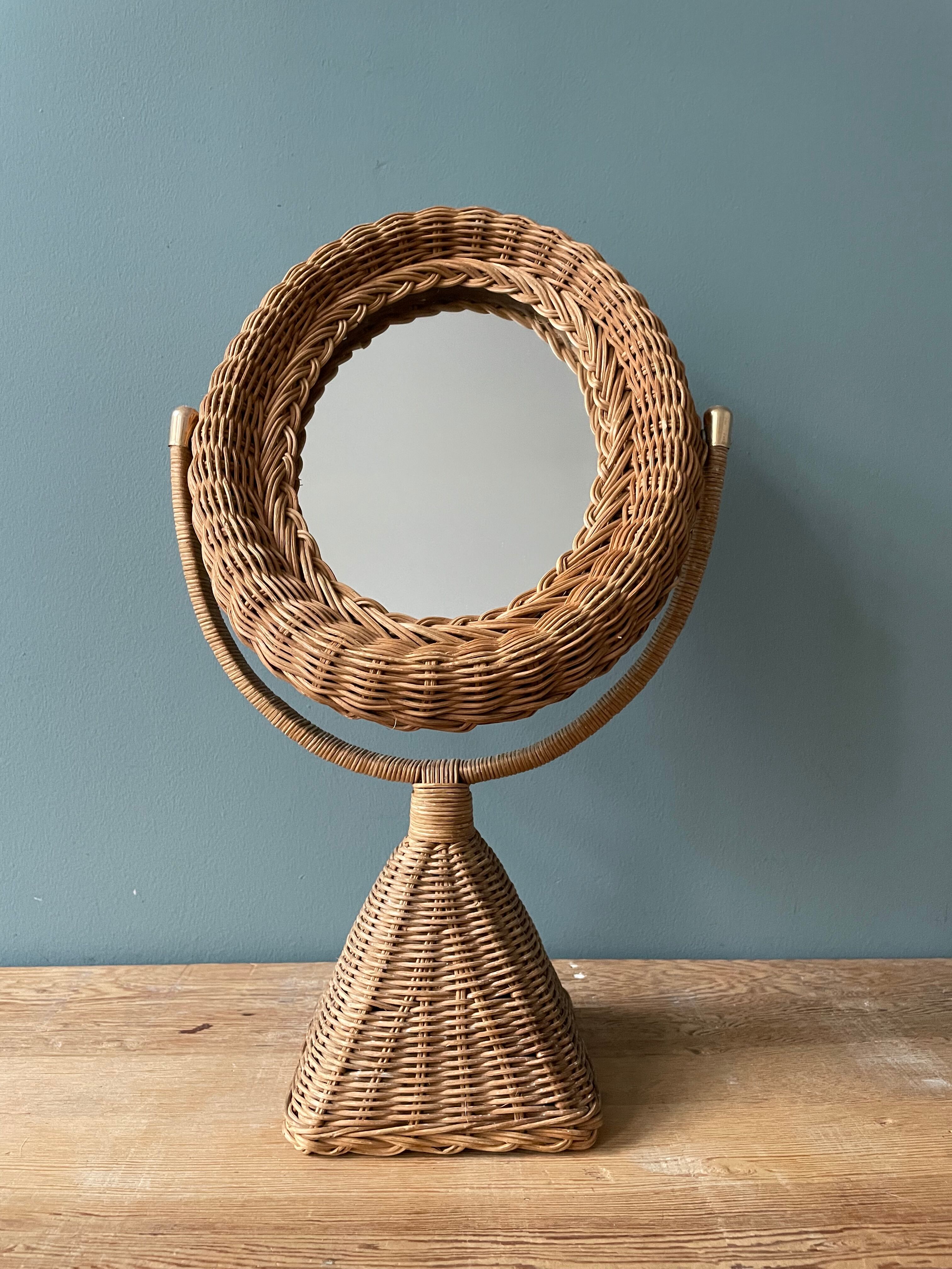 Vintage rattan table psyche mirror