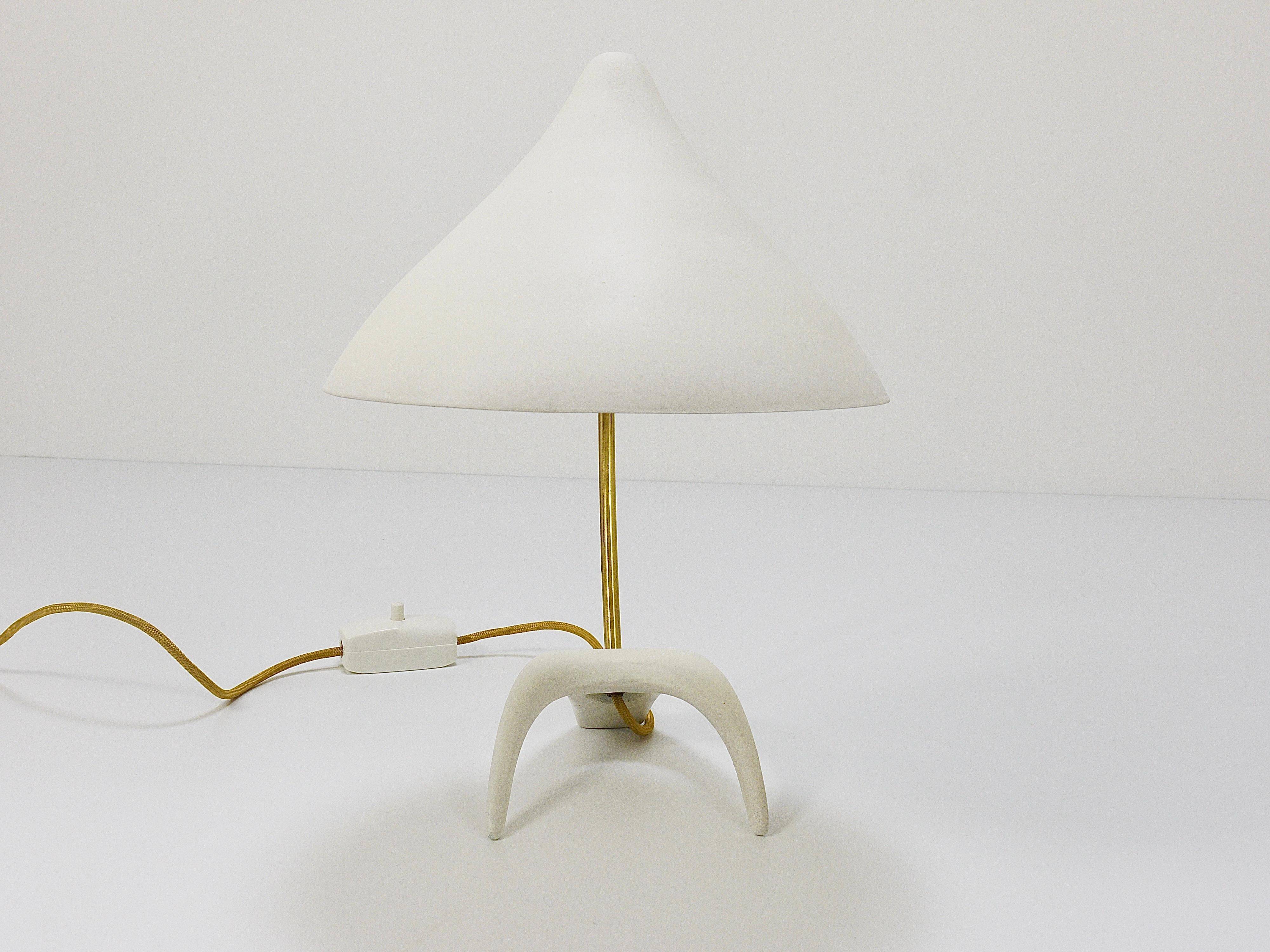 White brass desk or table lamp in the Louis Kalff style from the 1950s.