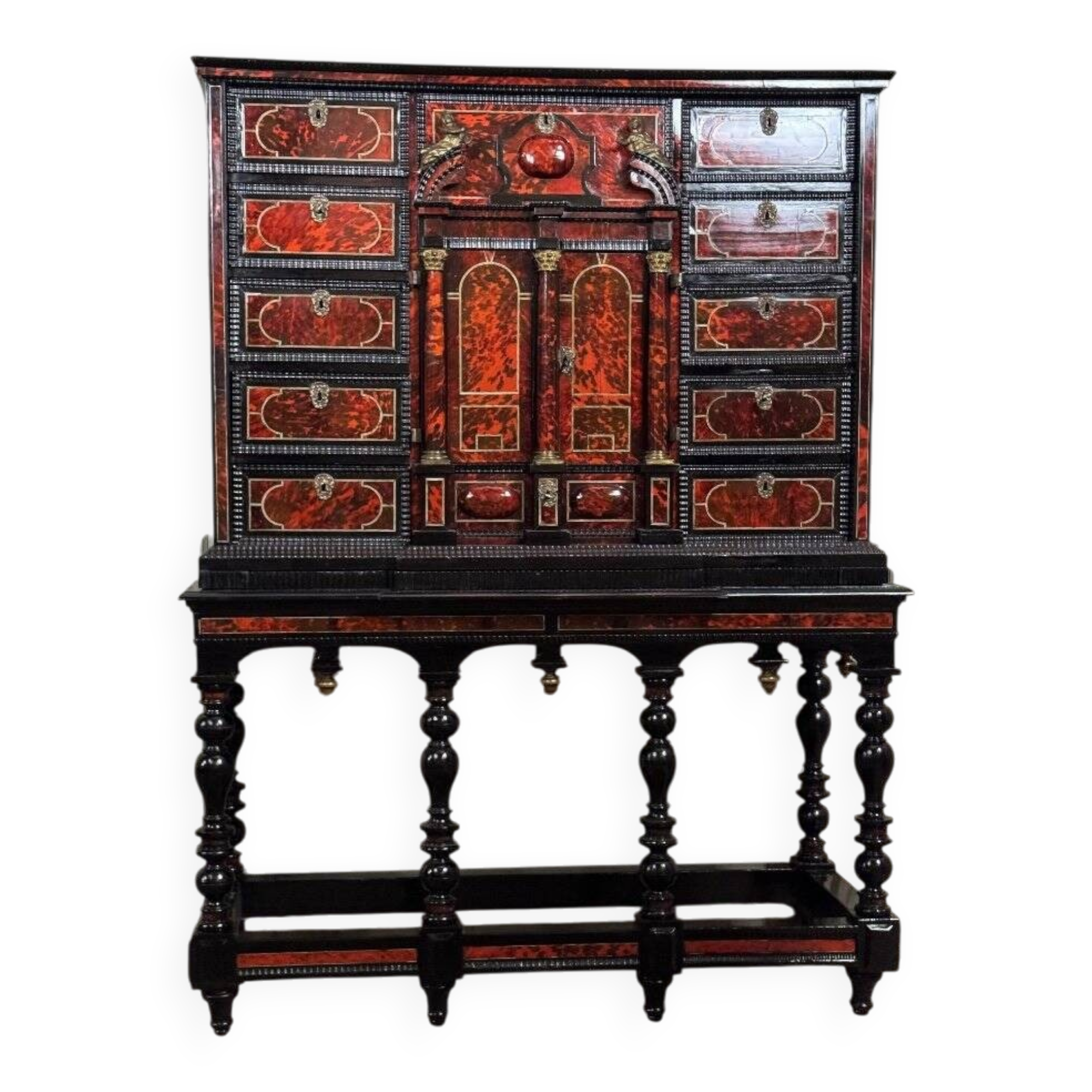 Important Antwerp cabinet in tortoiseshell, ebony and bronze, 17th century