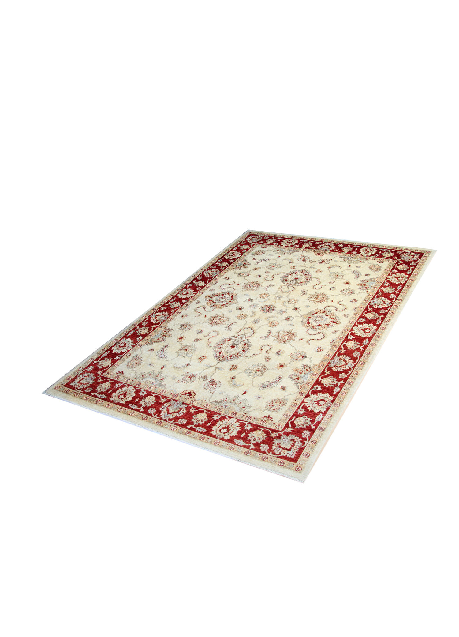 Red Cream Wool Ziegler Rug Handwoven Floral Carpet- 200x282
