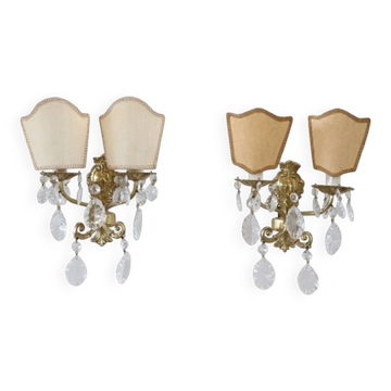 Sconces In Gilded Bronze And Crystal, 1980s, Set Of 2