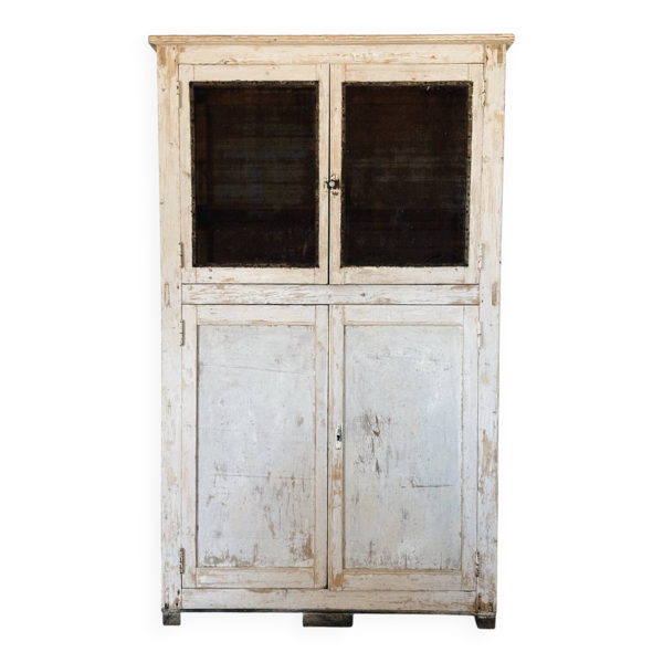 Buffet, vaisselier en bois patiné écru