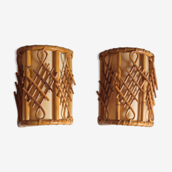 Pair of bamboo sconces 70s
