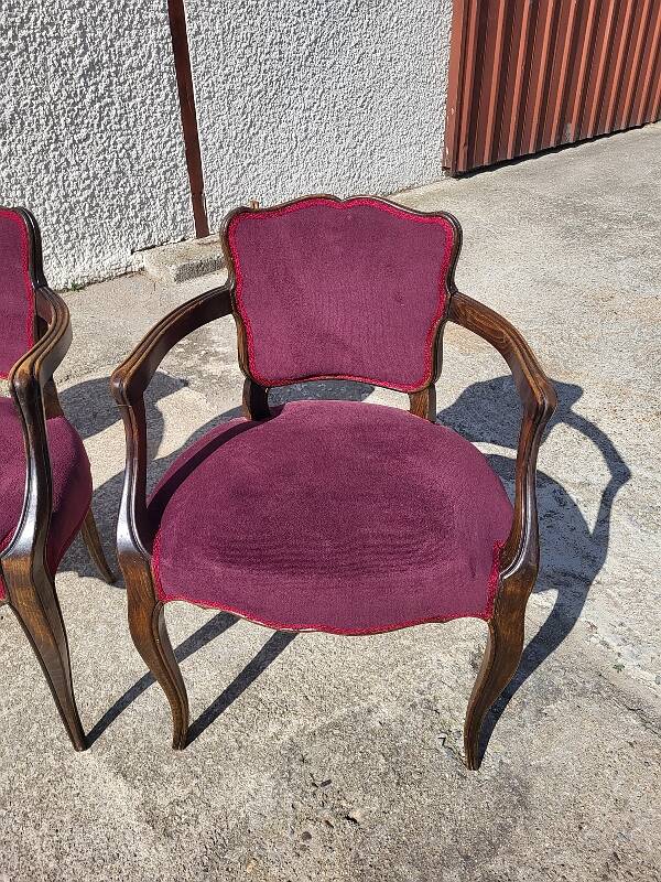 Lot de 4 fauteuils bridge 1950 en tissu mauve