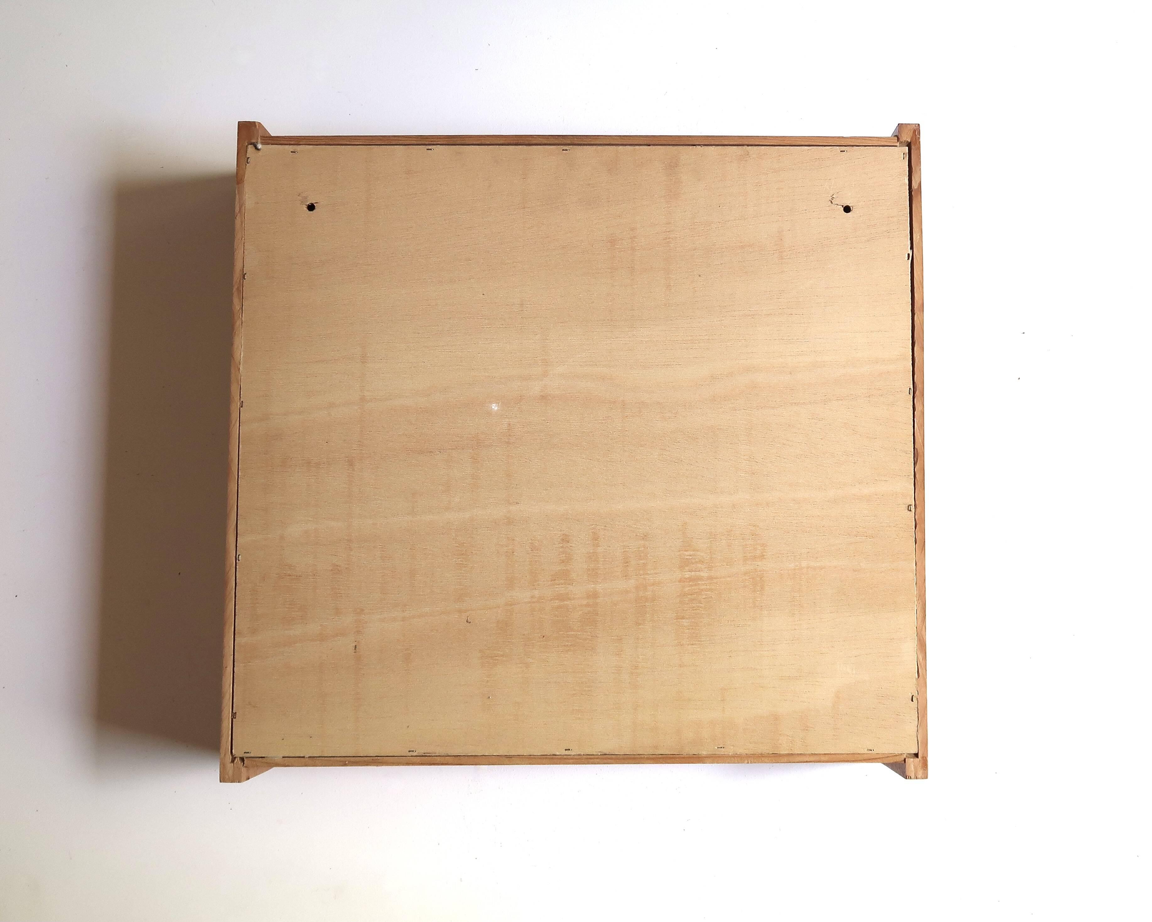 Wooden wall shelf with sliding mirror doors, 1970s