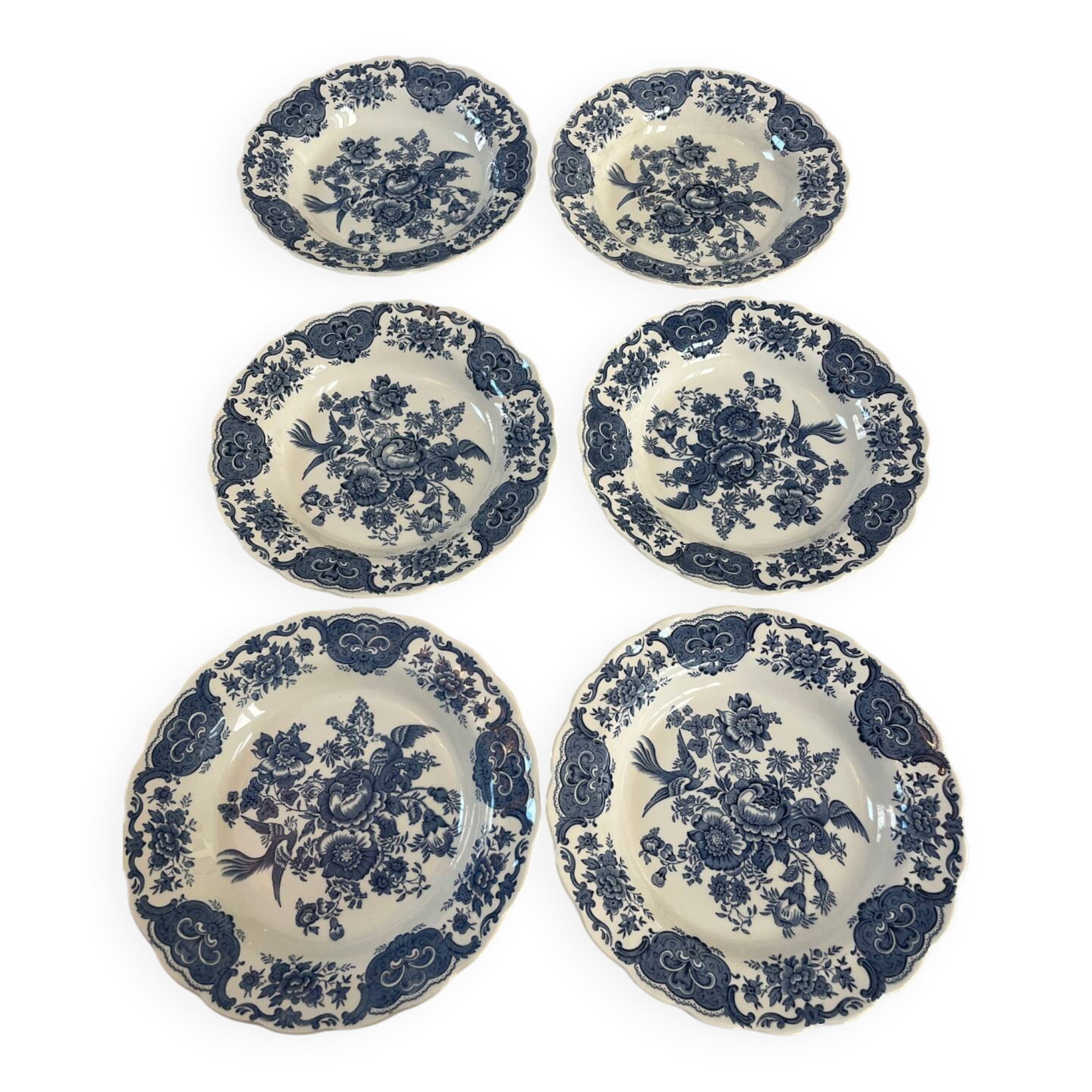 6 English porcelain plates "Windsor" Ridgway 1792 Staffordshire