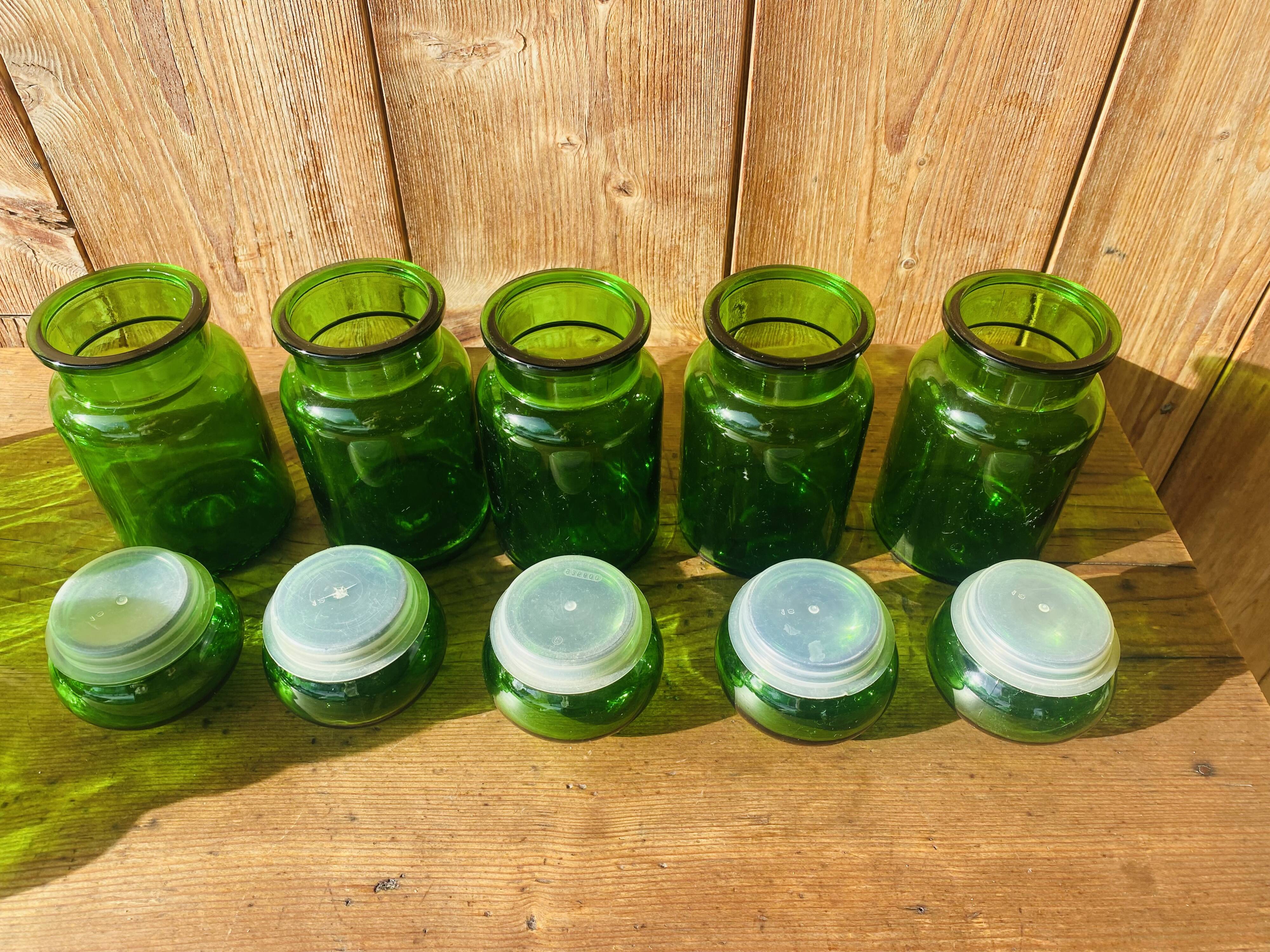 Set of 5 vintage green glass jars Made in Belgium