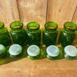 Set of 5 vintage green glass jars Made in Belgium