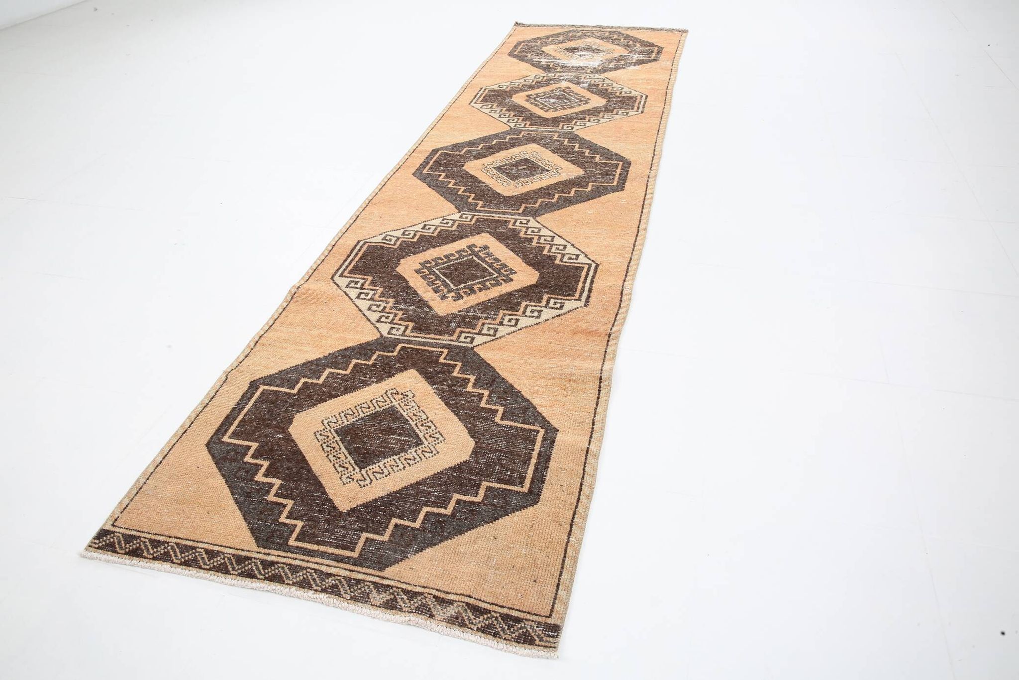 3x11 Rug For Hallway Brown Vintage Persian Runner Rug, 94x345Cm SK 5284