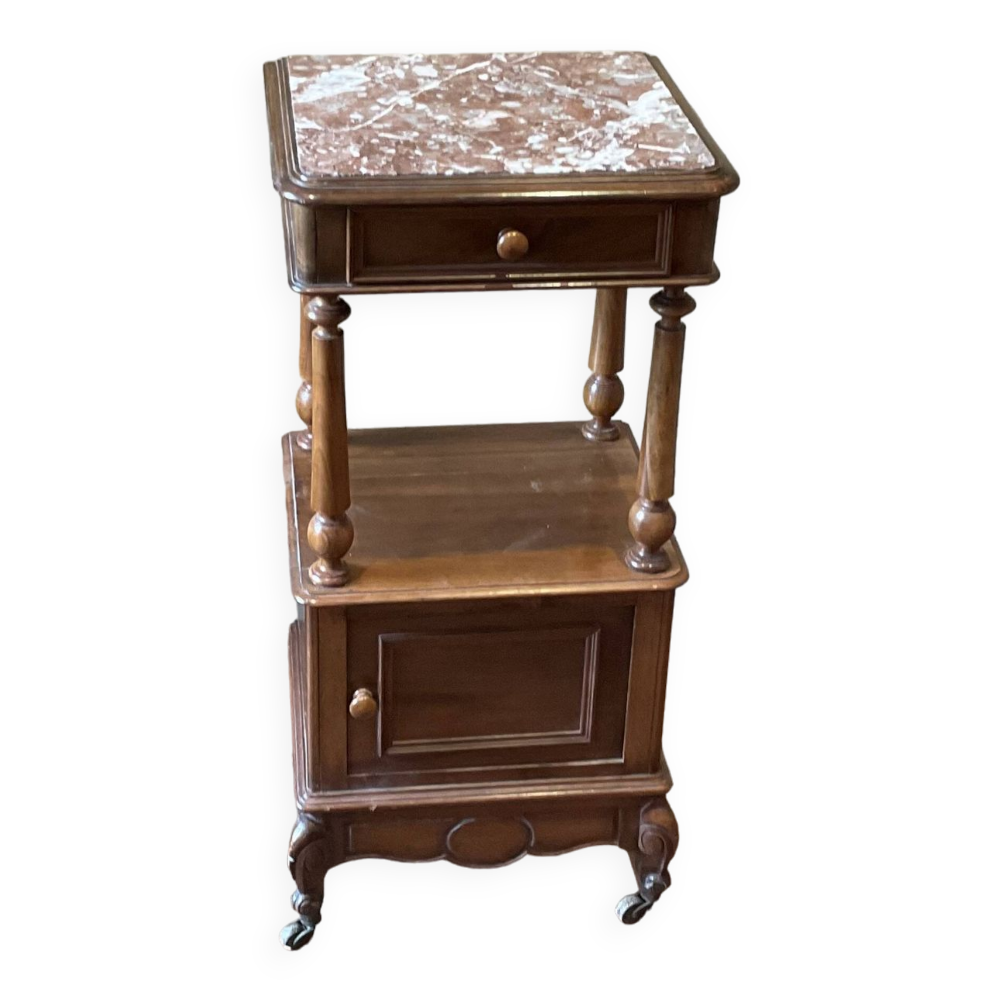 Old bedside table nightstand walnut chamber pot pink marble top 19th century