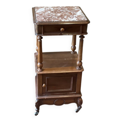Chevet ancien table de nuit pot de chambre en noyer dessus marbre rose époque XIX ème