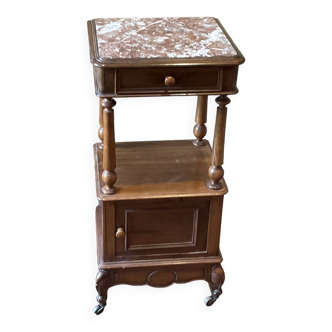 Old bedside table nightstand walnut chamber pot pink marble top 19th century