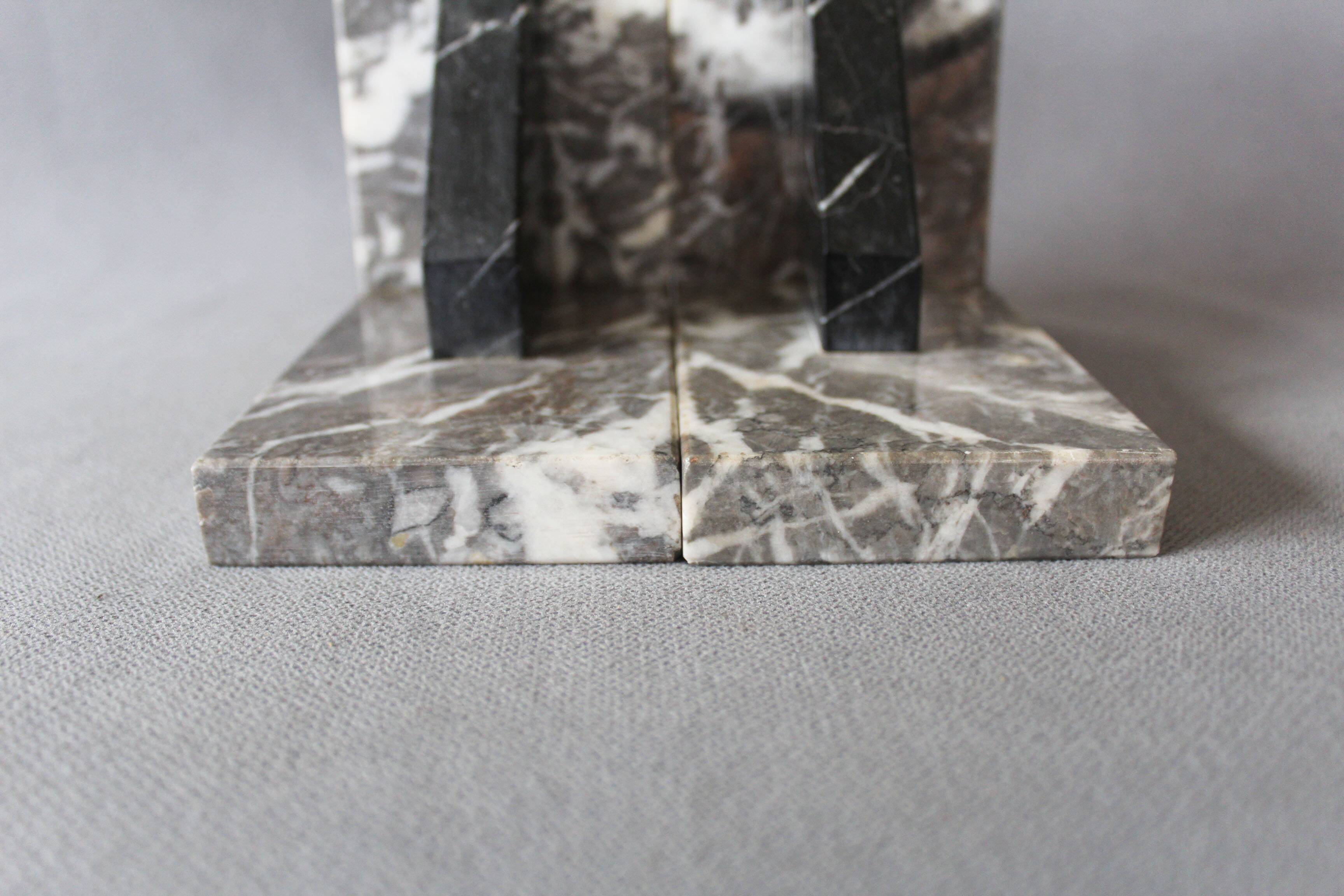 Set of 2 vintage Art Deco bookends in grey, black, and white marble