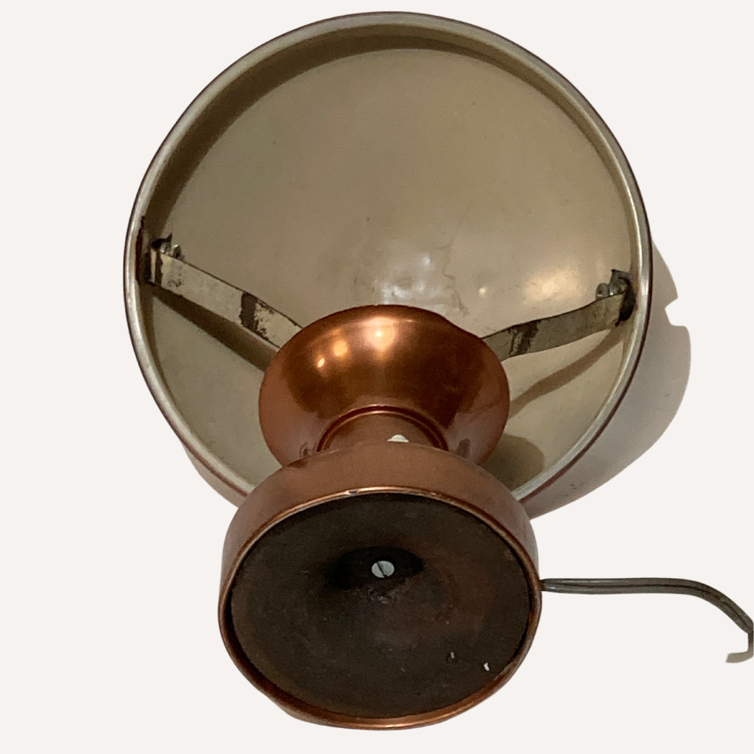 Copper and teak table lamp, France 1950s