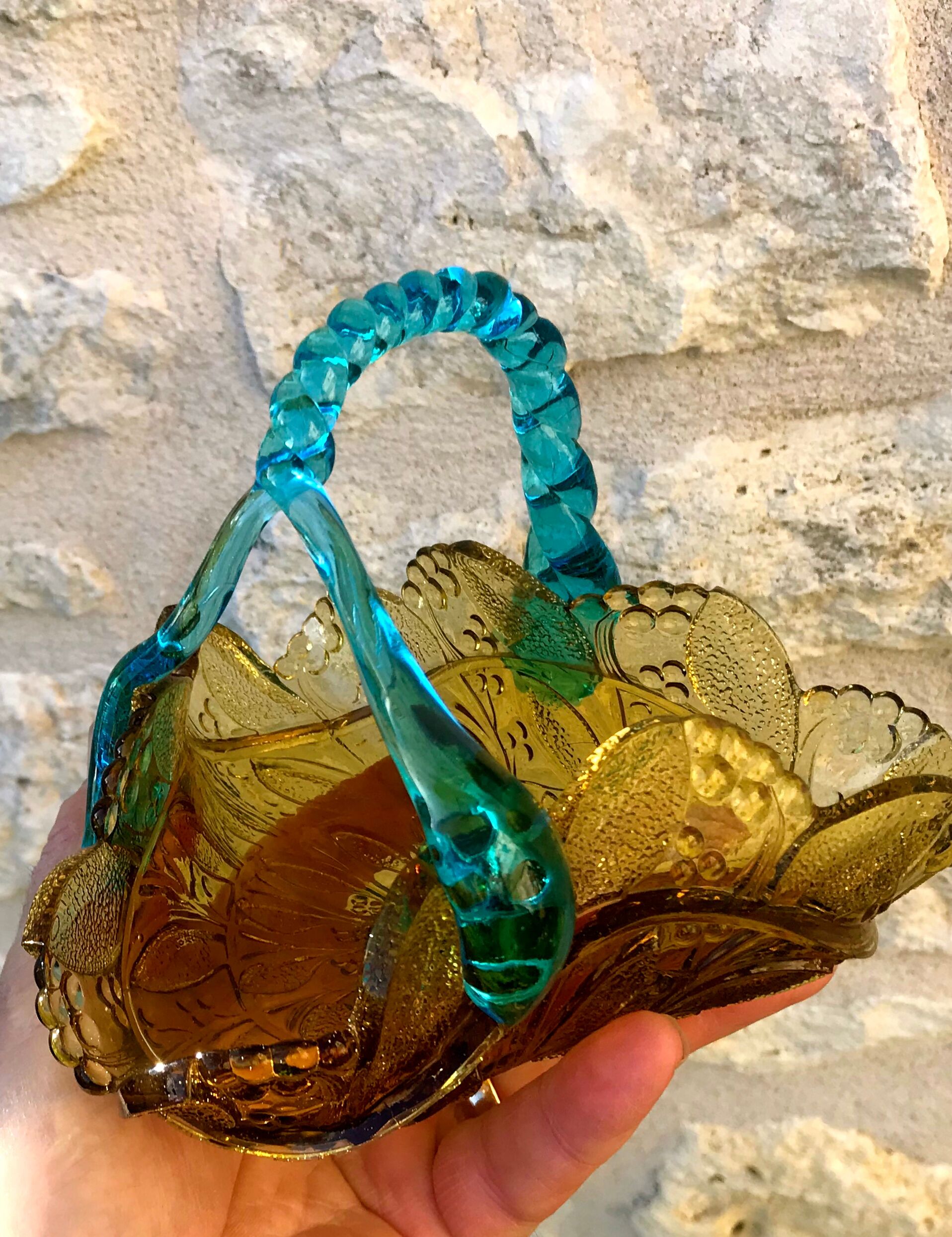 Antique amber glass bon bon glass basket