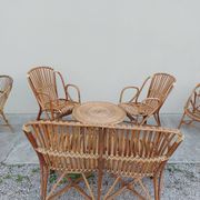 Set bench table and two armchairs in rattan 1950 vintage