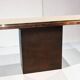 Minimalist console in travertine and patinated metal — 1970s