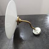 Antique smooth white opaline wall light with brass swan neck porcelain art deco 1930 diameter 25.9cm