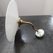 Antique smooth white opaline wall light with brass swan neck porcelain art deco 1930 diameter 25.9cm