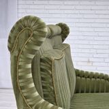 1950s, Danish 2-seater sofa, green furniture velour, beech wood.
