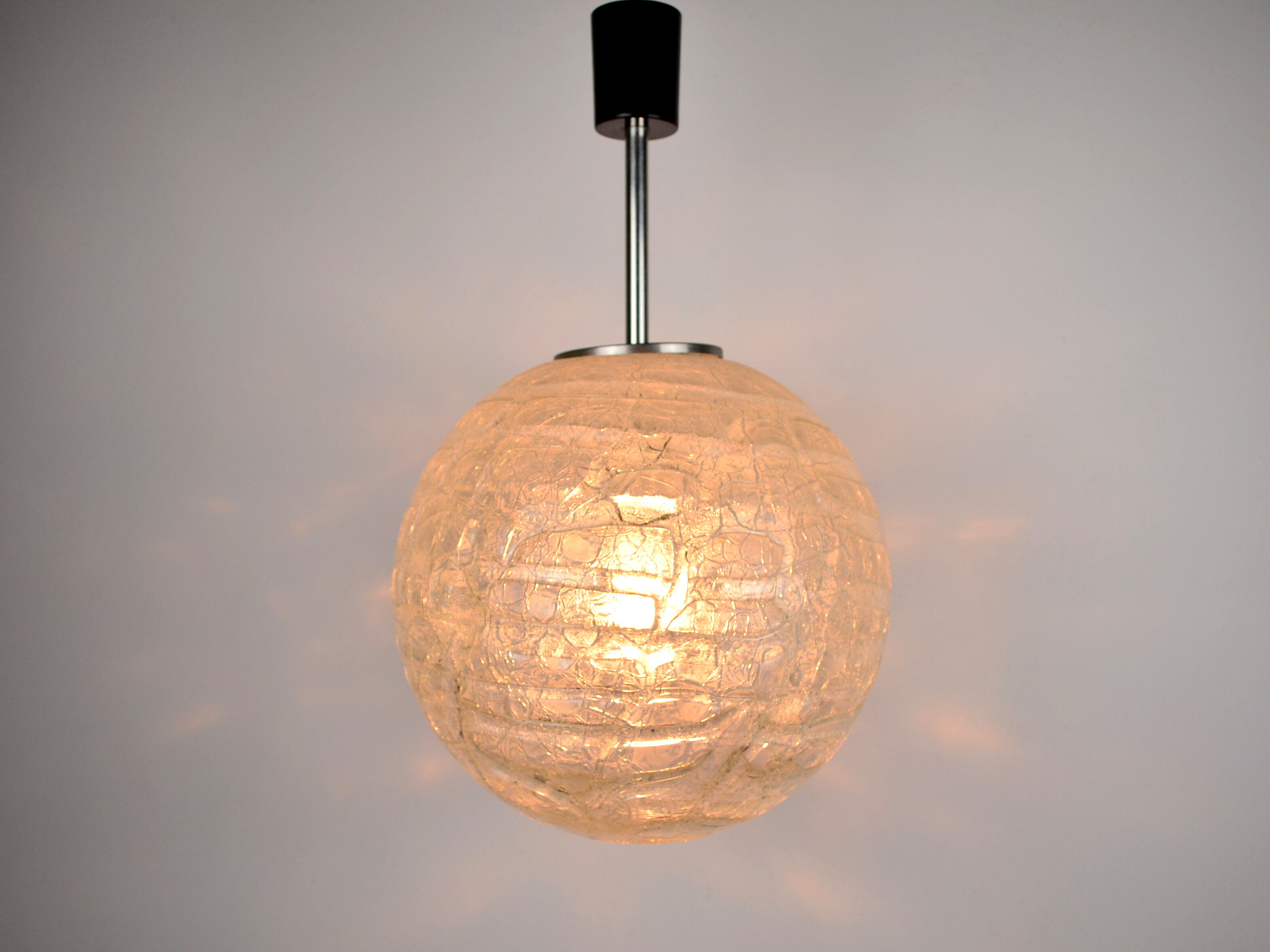Mid Century frosted Murano glass globe pendant light by Doria Leuchten
