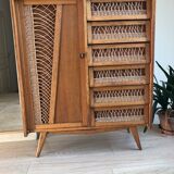 Commode bois et rotin