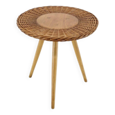 Table d'appoint en osier et bois des années 1970 par Jan Kalous pour ÚLUV