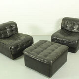 De Sede DS-11 modular lounge set – black leather, 1970s Swiss design