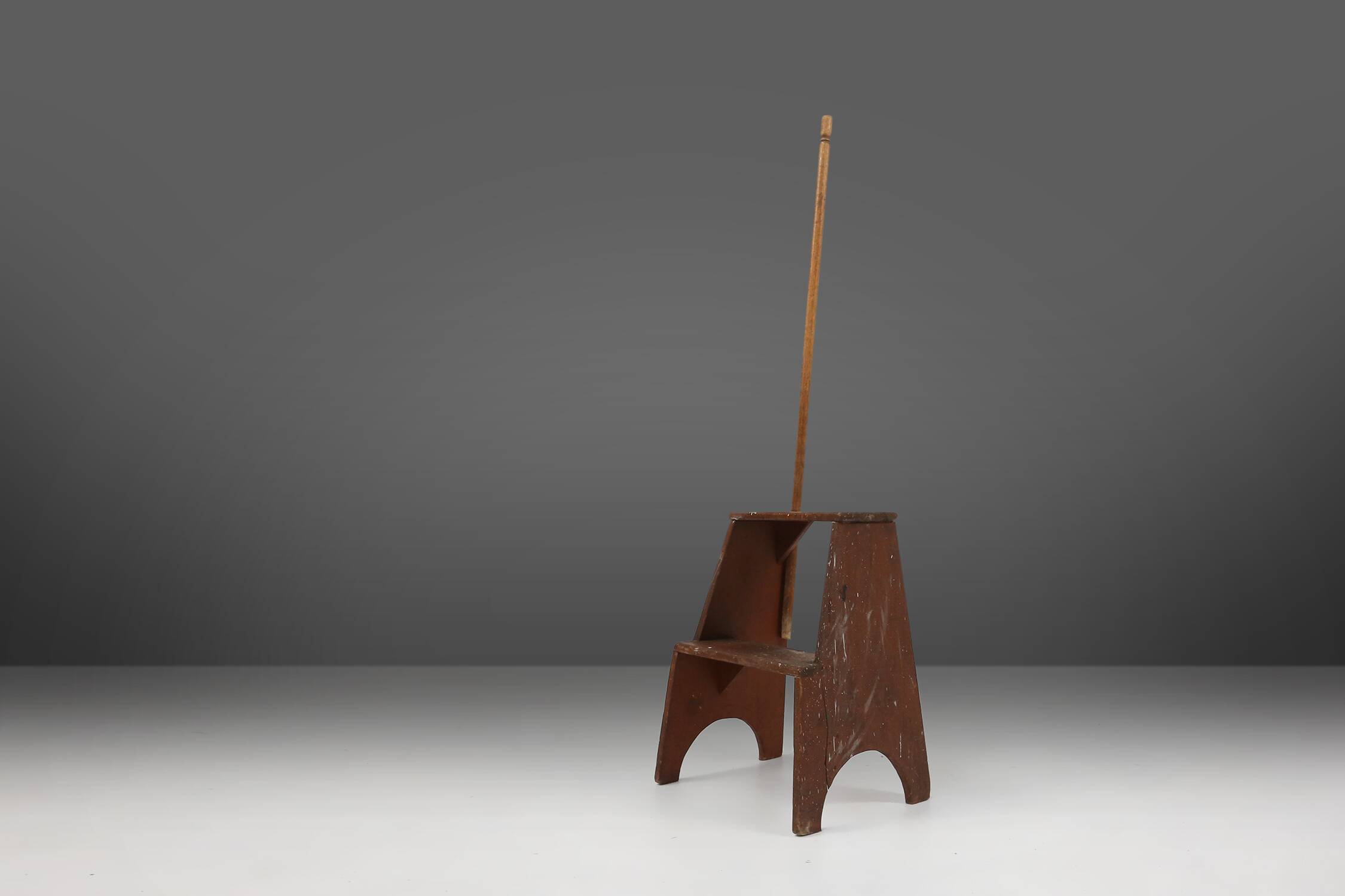 French Industrial Wooden Stepladder, 1900s