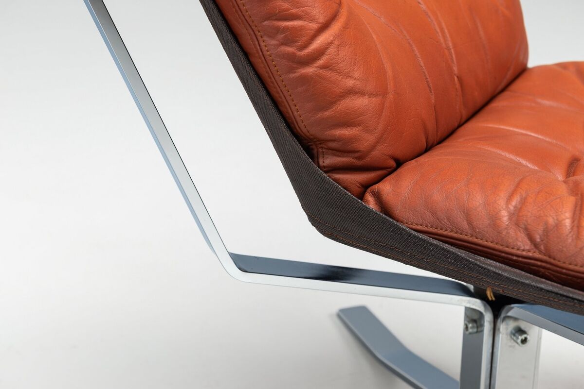 Sigurd Ressell Falcon lounge chair leather and metal Vatne Norway 1970