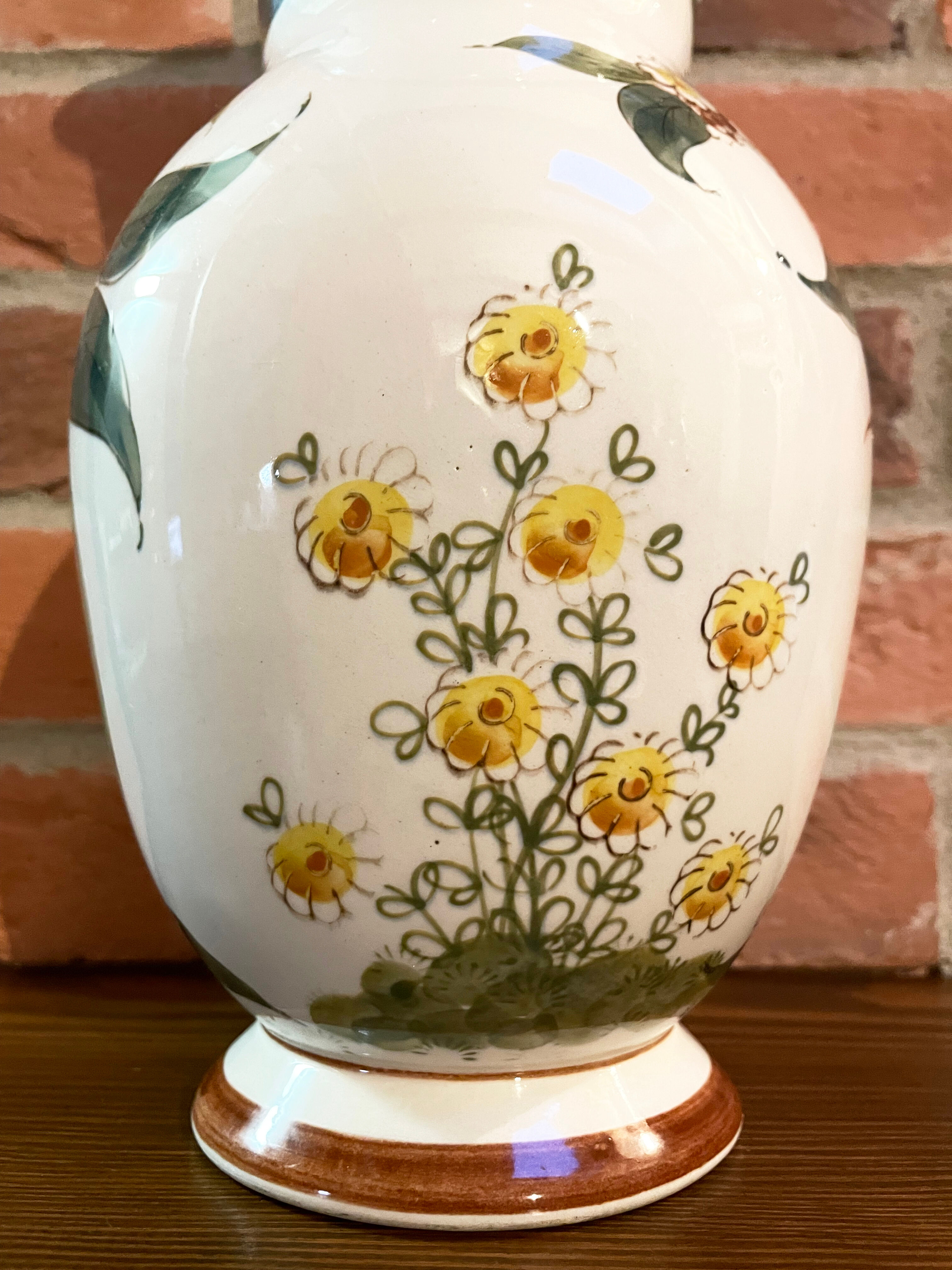 East German GDR Vase from 1960s with Hand-Painted Flowers, Steingutfabrik Dresden, Villeroy & Boch