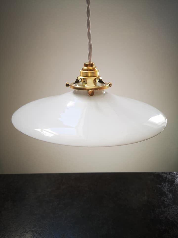 Suspension opaline white smooth art deco 1930