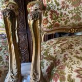 Pair of LOUIS XV style armchairs with gilded and floral tapestry