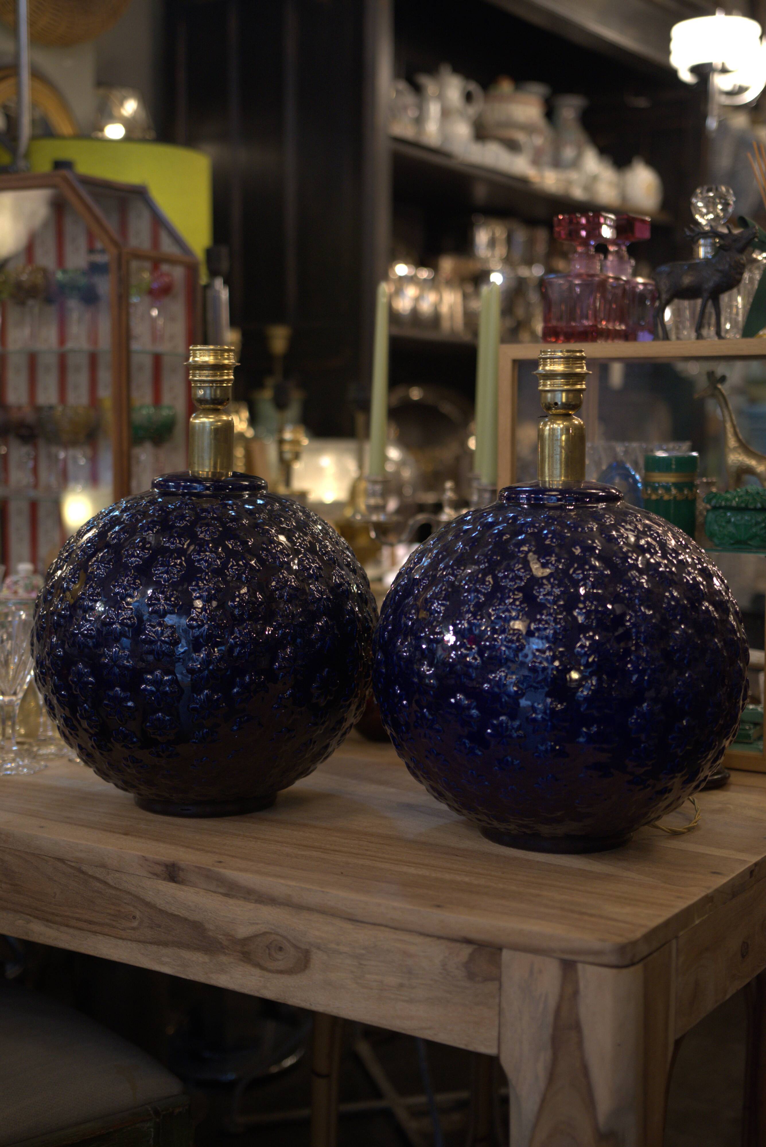 Blue glazed ceramic lamp base