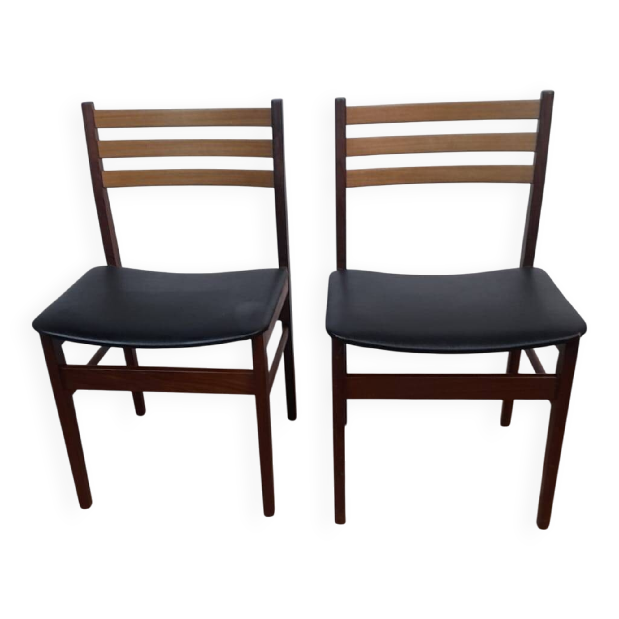Pair of Scandinavian teak and black leatherette chairs – Denmark 1960