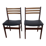Pair of Scandinavian teak and black leatherette chairs – Denmark 1960